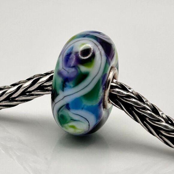 Summersday Artisan Trollbeads Style Trollstone Blue Plum Green White Mosaic - Picture 5 of 12